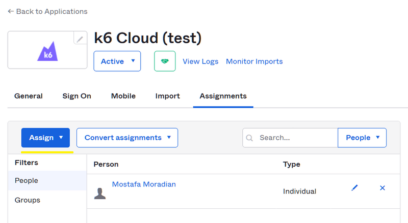 k6 Cloud application assignments