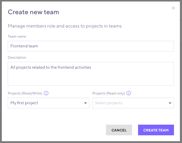Creating a new Team